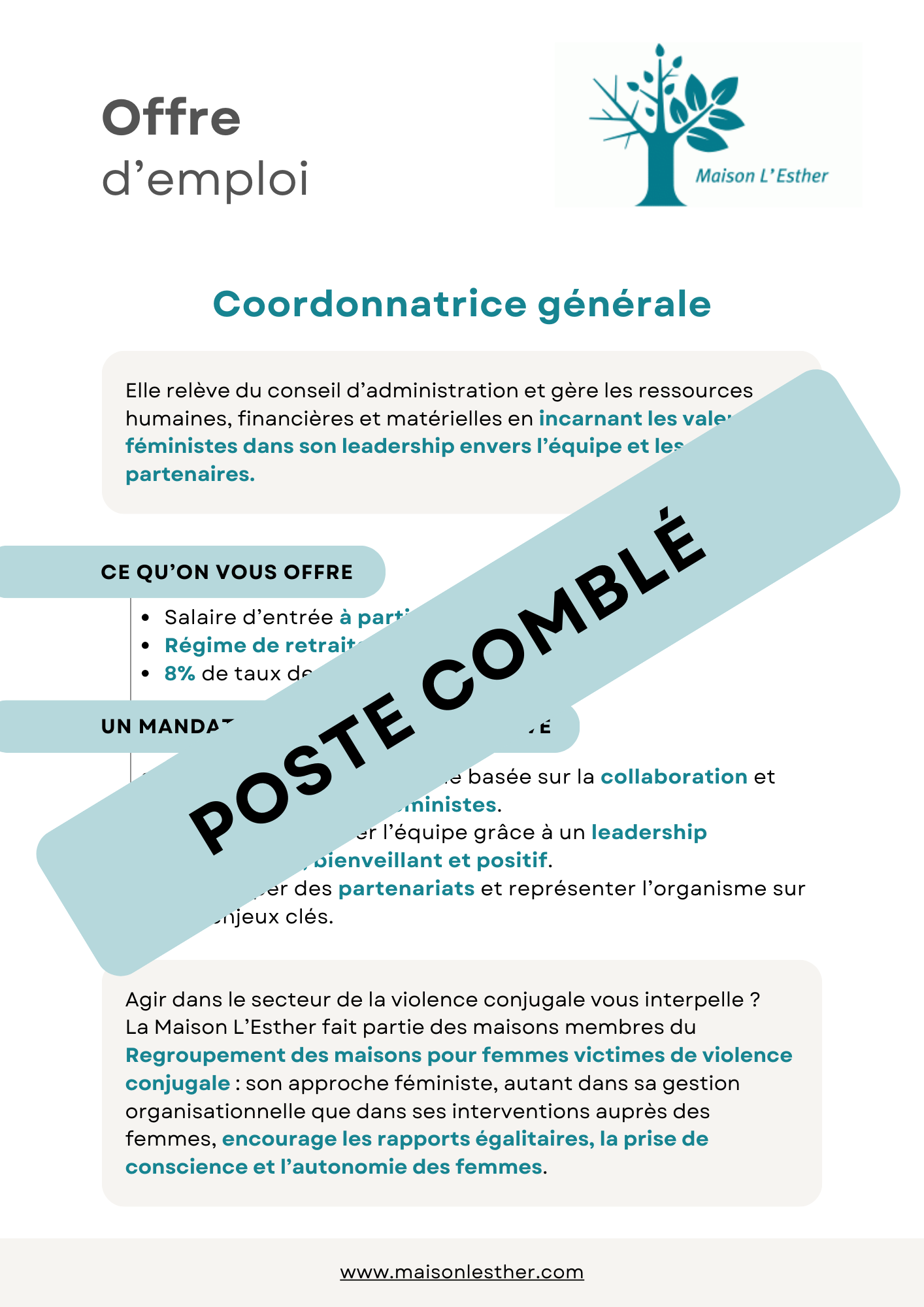 Offre d'emploi - Maison L'Esther